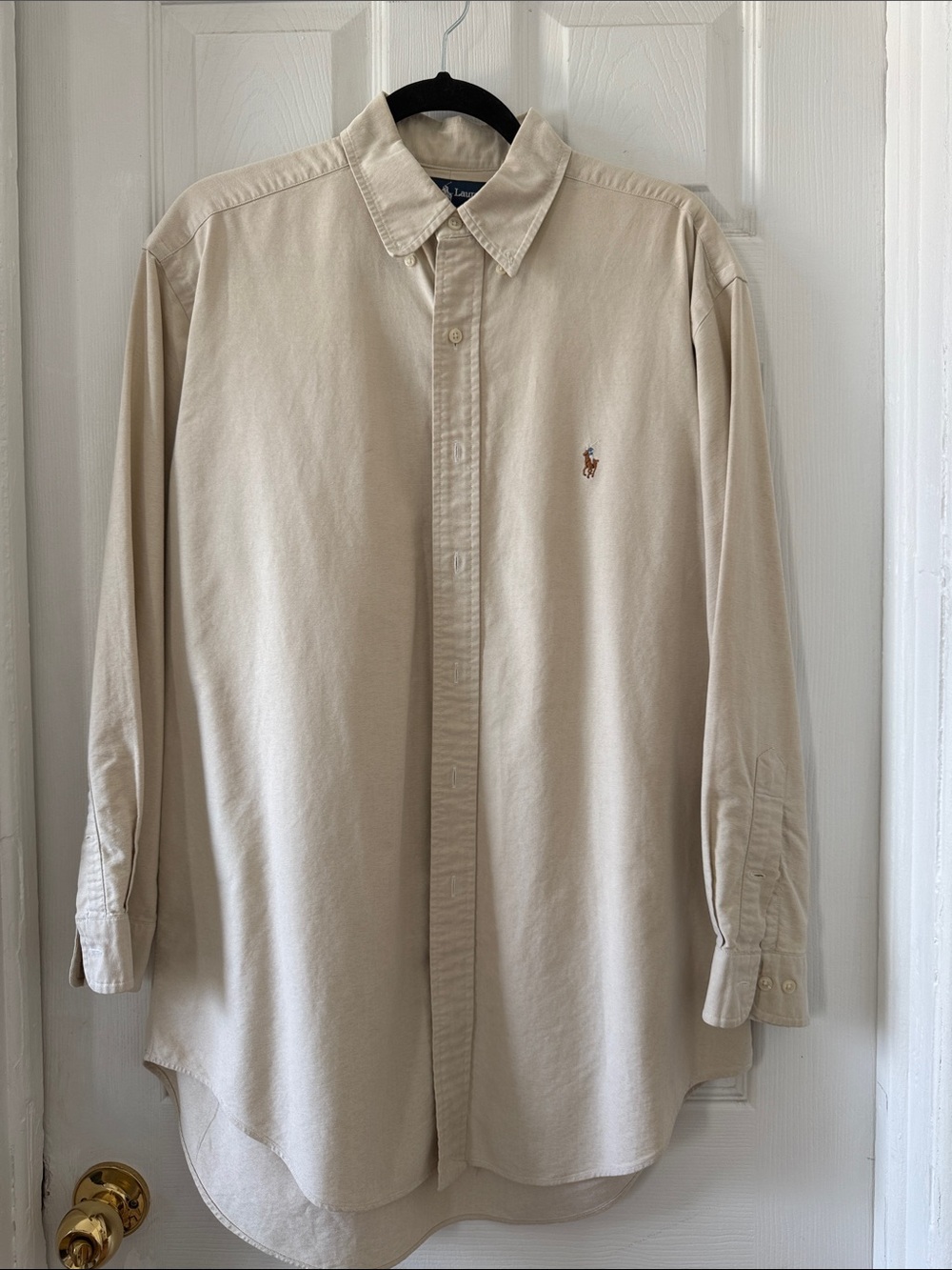 Ralph Lauren Beige Button-Down Oxford Shirt with Polo Logo